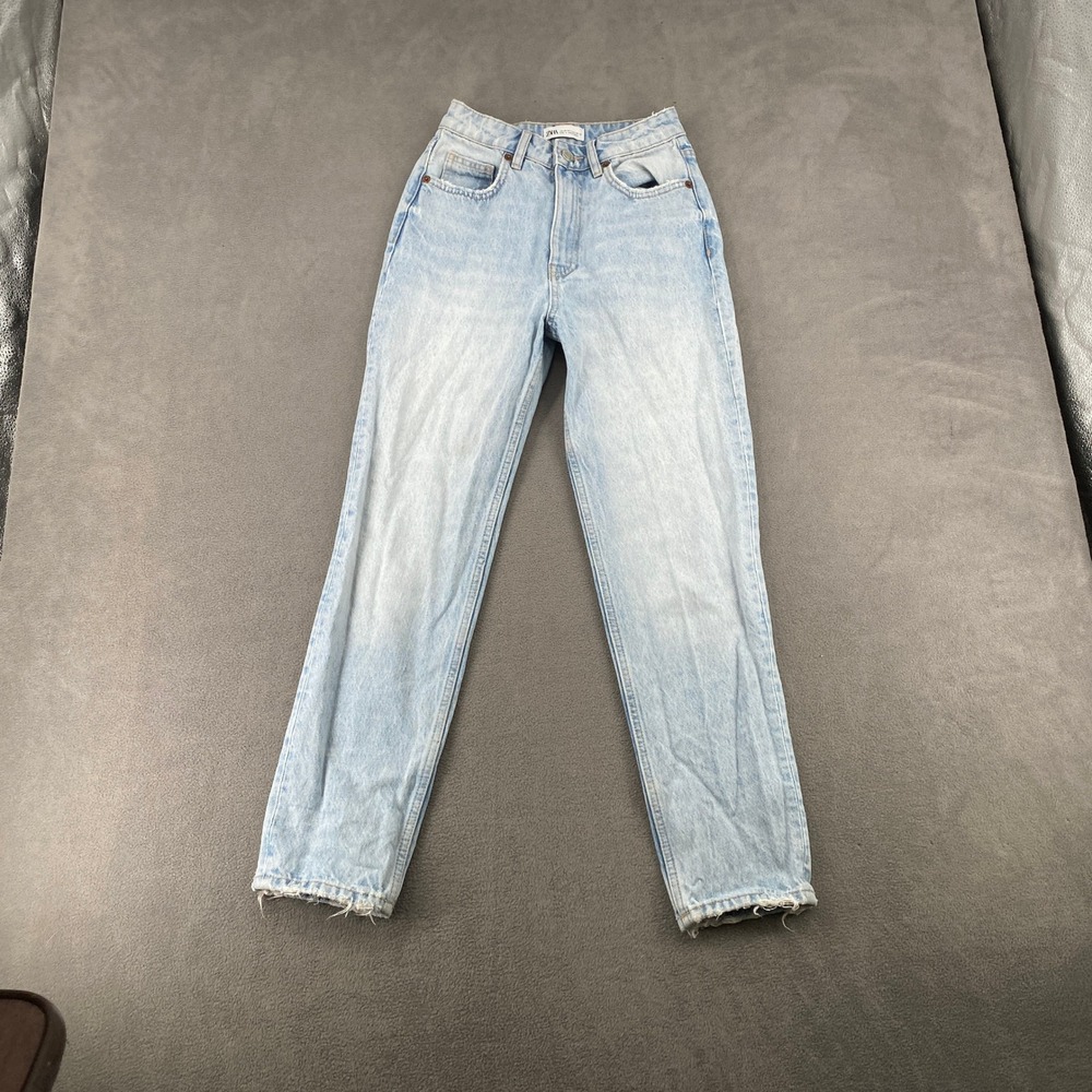 Zara Womens High Waisted Straight Leg Light Wash Denim Jeans Size 2 / 24